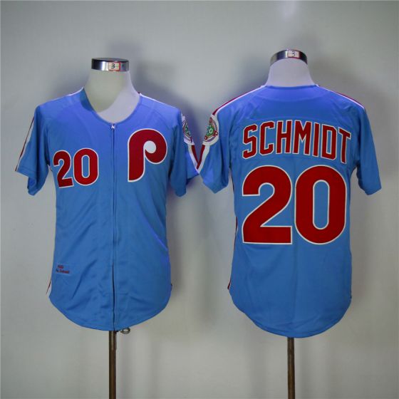Men Philadelphia Phillies 20 Mike Schmidt Blue 1983 Throwback Zipper Edition MLB Jerseys